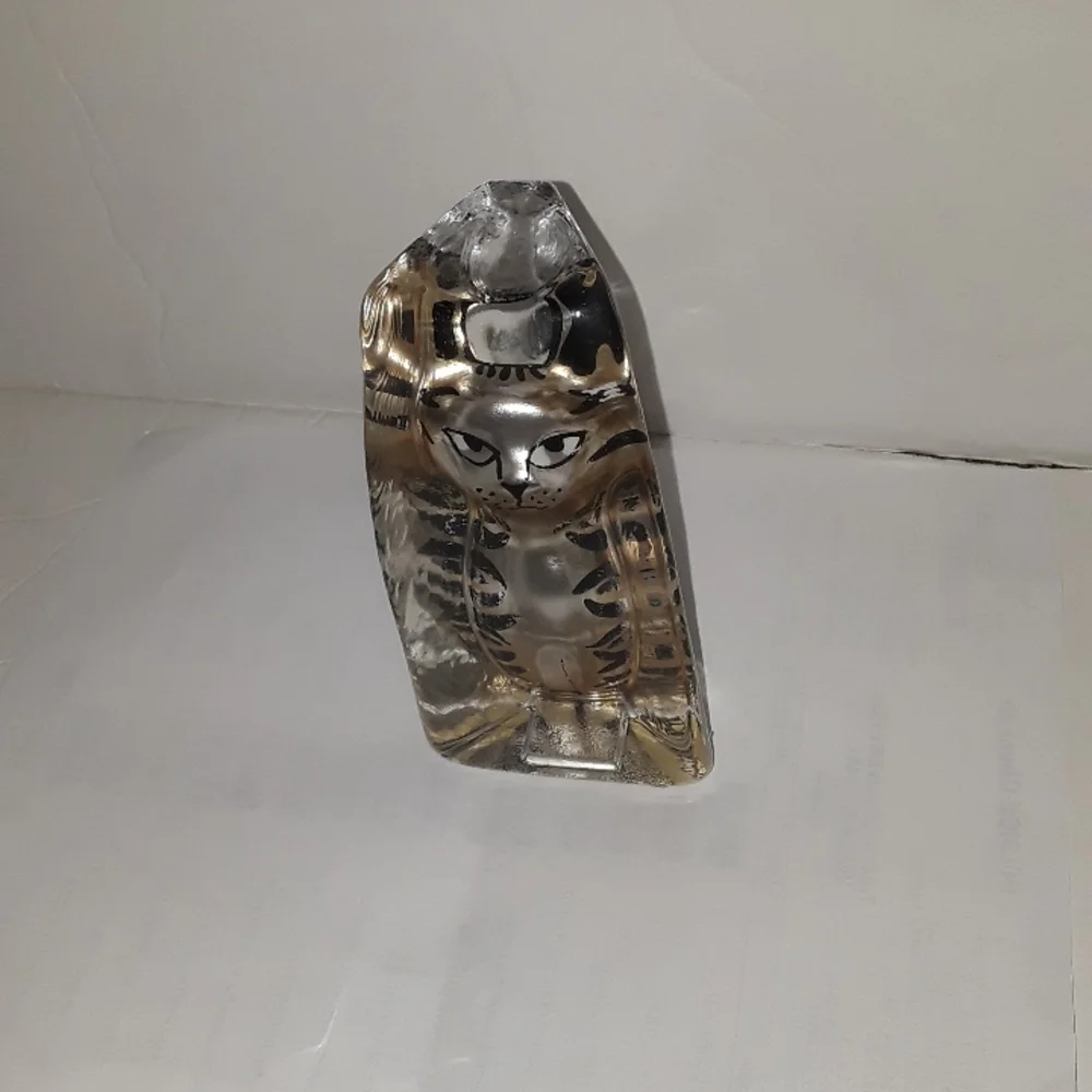 c RARE KRIFF DESIGN GLASS STRIPPED CAT PAPERWEIGHT FIGURINE RSP / LE